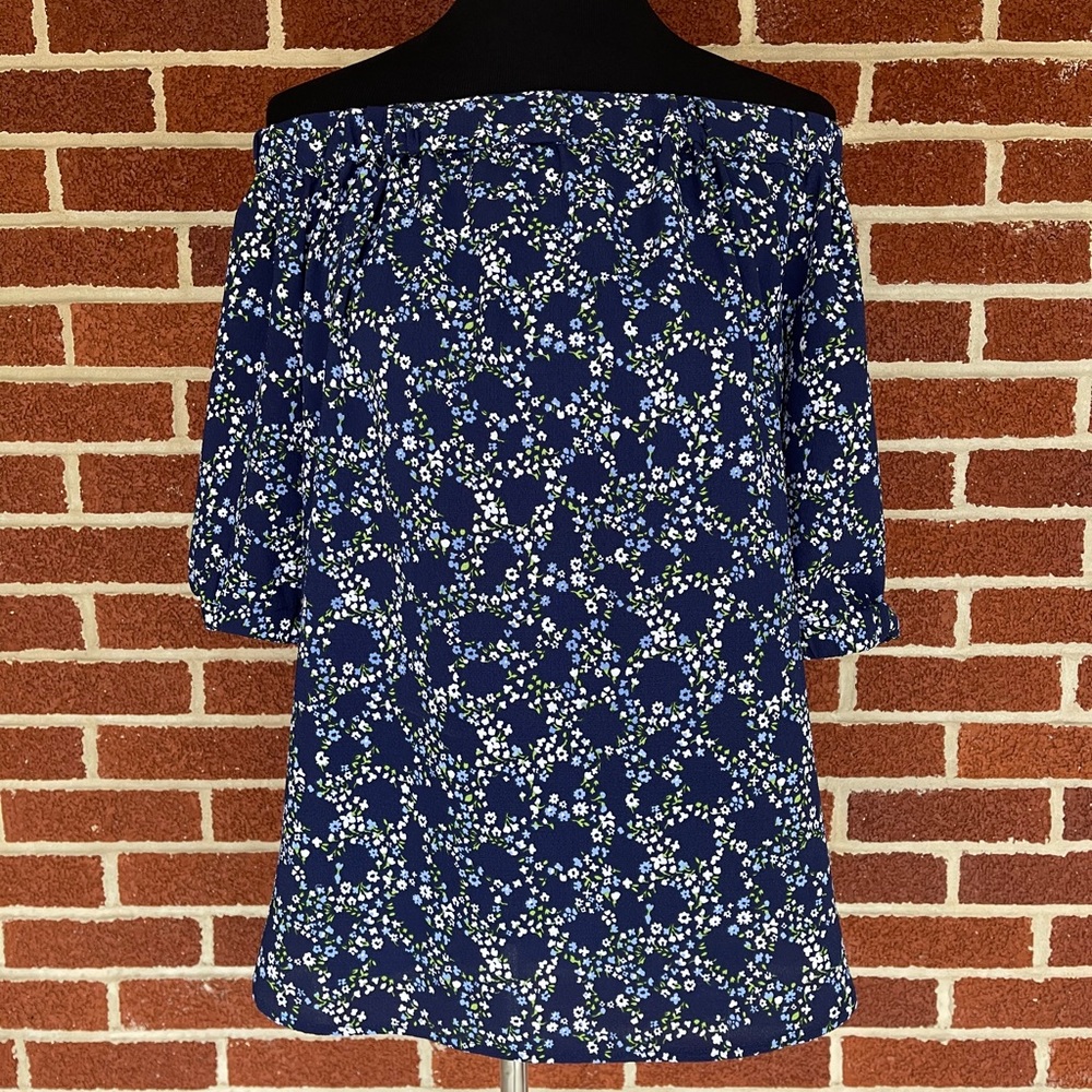 Michael Kors Off Shoulder Blue Floral Top Shirt